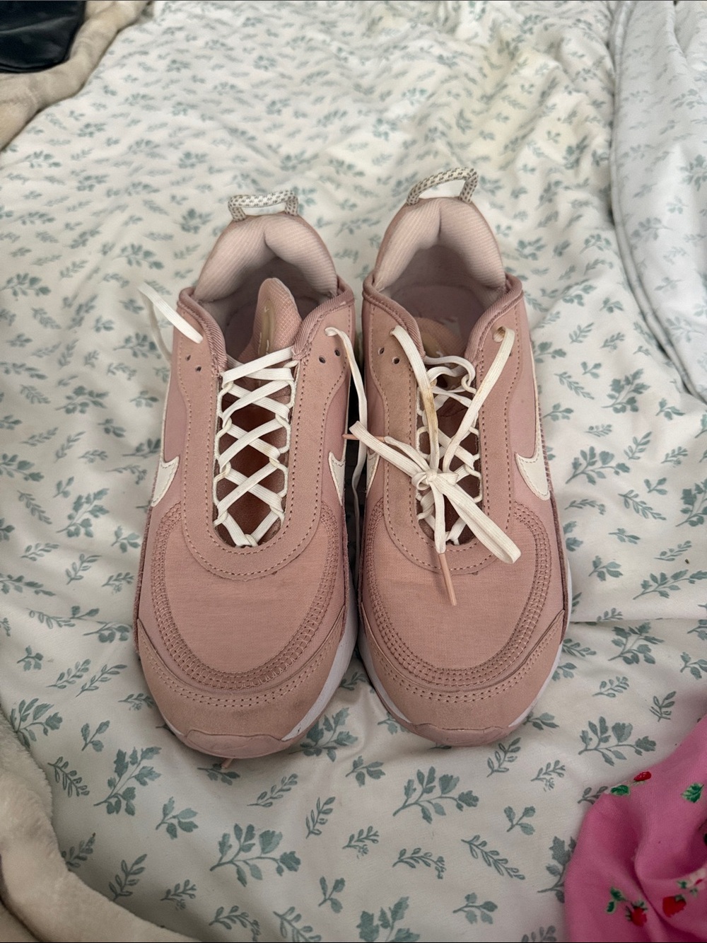 Nike Women's Pink Lace-Up Sneakers with White Swoosh